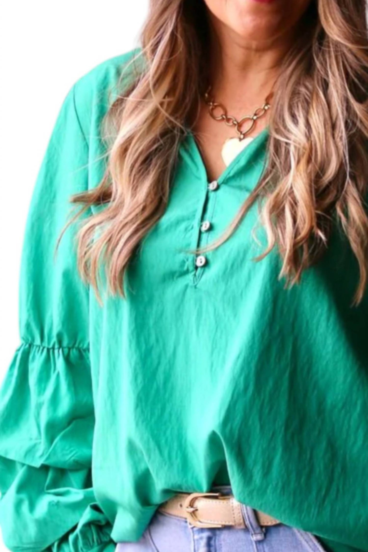 Entro - Tiered Puff Sleeve V-neck Top