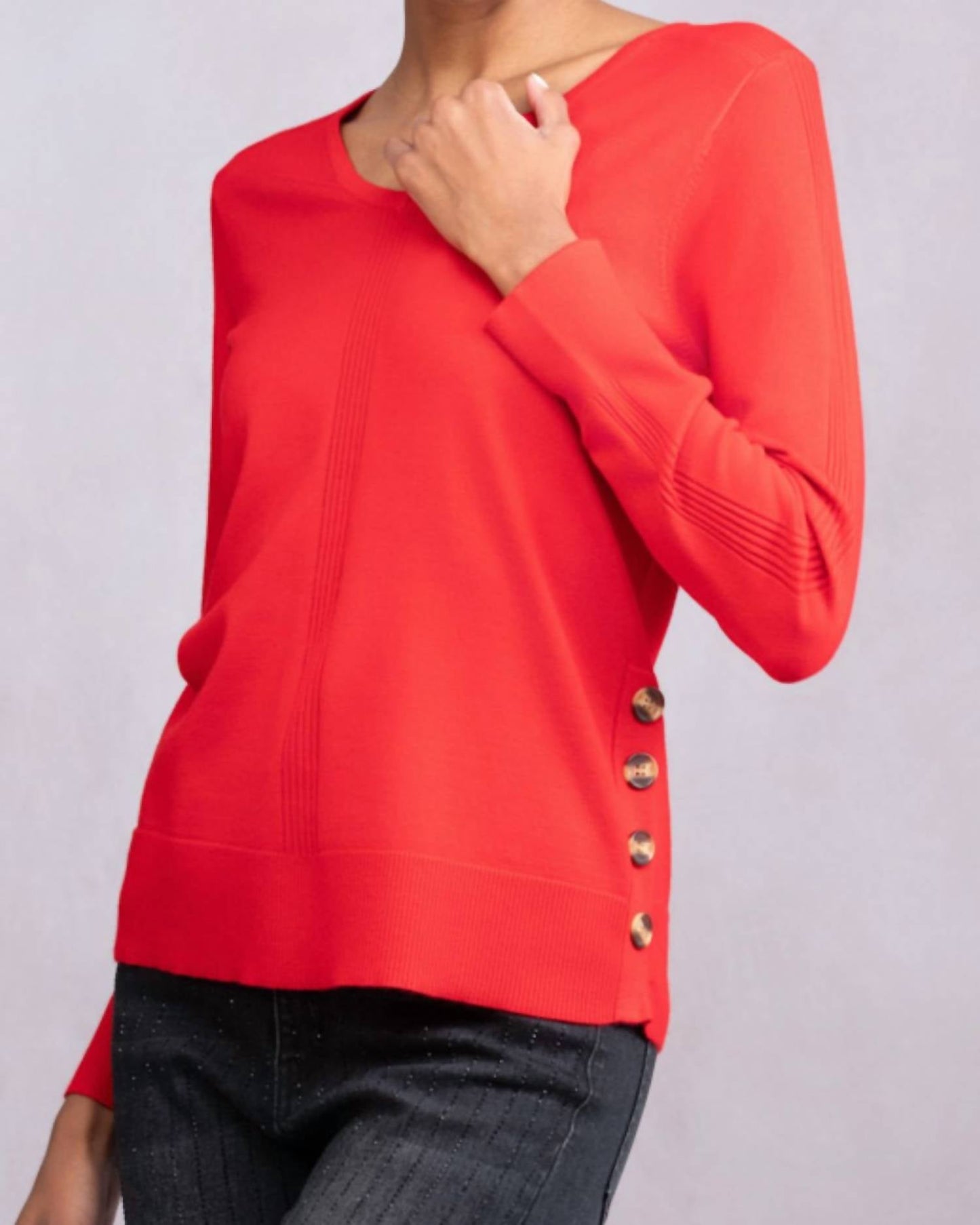 Alison Sheri - V-neck Side-button Knit Sweater