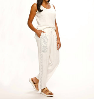 Paparazzi - Linen Blend Wide Leg Embroidered Pant