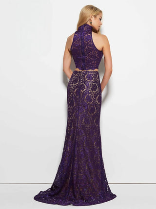 Mac Duggal - Lace Two-Piece Halter Neck Gown