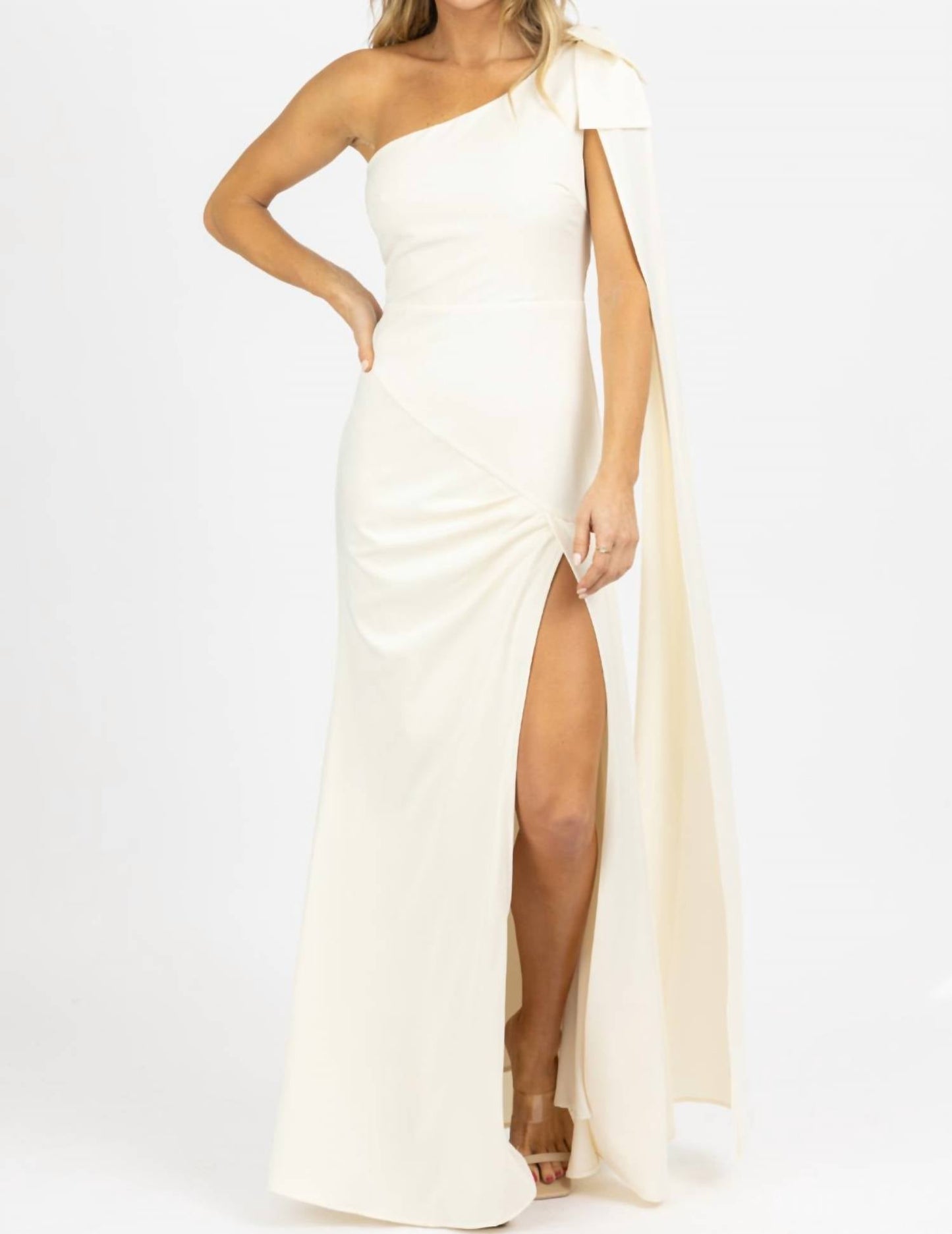 Lena - ONE SHOULDER AND SASH SATIN MAXI DRESS