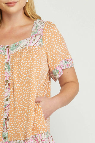 Entro - Mixed Print Square Neck Dress - Plus