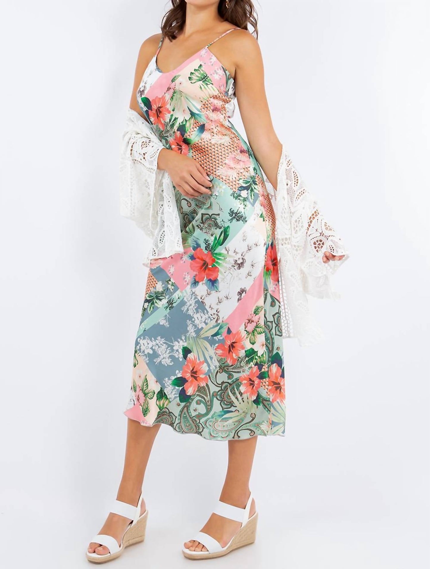 Paparazzi - Charmeuse Satin Print Bias Cut Slip Dress