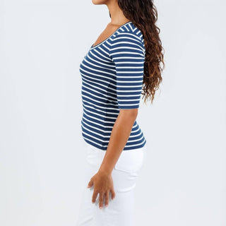 Goldie - Women's Rebecca Striped Rib Half Sleeve Top