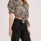 Elan - Short Sleeve Puff Sleeve Tie-front Top