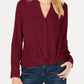 INC International Concepts International Concepts Women's Petite Twist-Front Button-Up Top Wine Size Medium