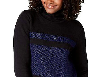 Karen Scott Women's Colorblocked Cotton Turtleneck Sweater Blue Size Medium