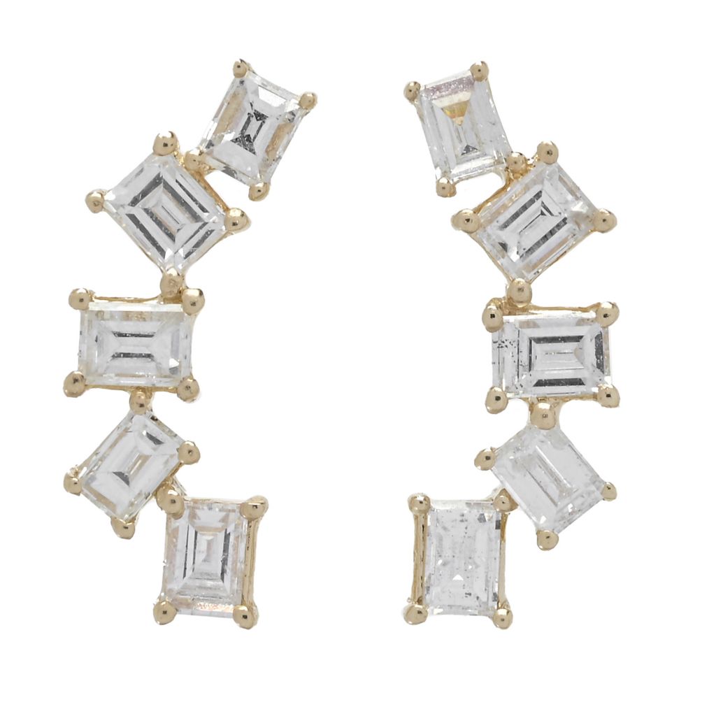 Gems of Distinction 14K Gold 0.60ctw Baguette Diamond Crawler Earrings