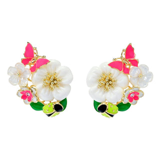 Graziella 23K Gold Plated Enamel & Mother-of-Pearl Floral Earrings