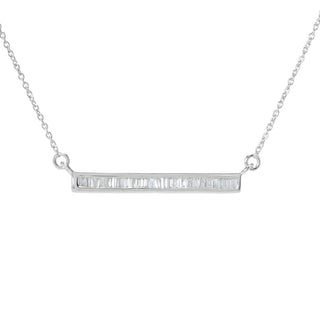 Diamond Treasures Sterling Silver 0.32ctw Baguette Diamond Bar Necklace