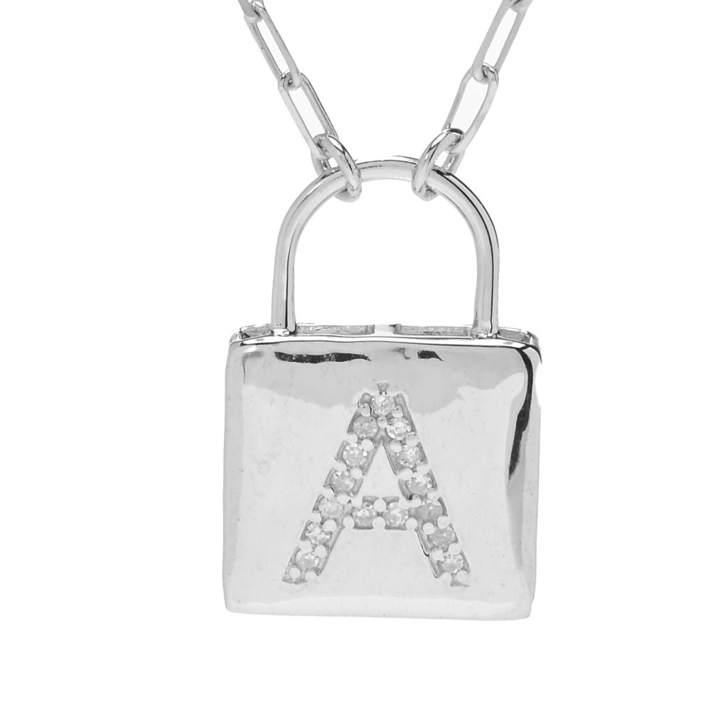 Diamond Treasures Sterling Silver Diamond Initial Padlock w/ Chain