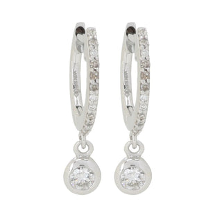 Diamond Treasures 0.34ctw Bezel Set Diamond Charm Huggie Hoop Earrings