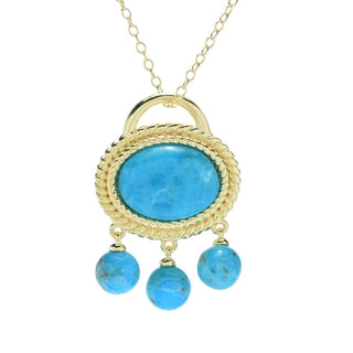 Elemental Gems 18K Gold Plated Mohave Turquoise Rope Detailed Pendant w/ Chain