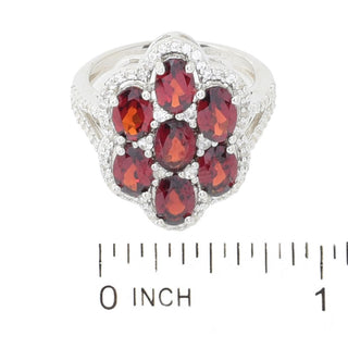 Elemental Gems Platinum Plated 4.95ctw Garnet & White Zircon Cluster Ring