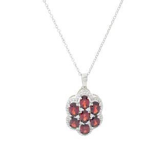 Elemental Gems 4.18ctw Garnet & White Zircon Cluster Pendant w/ Chain