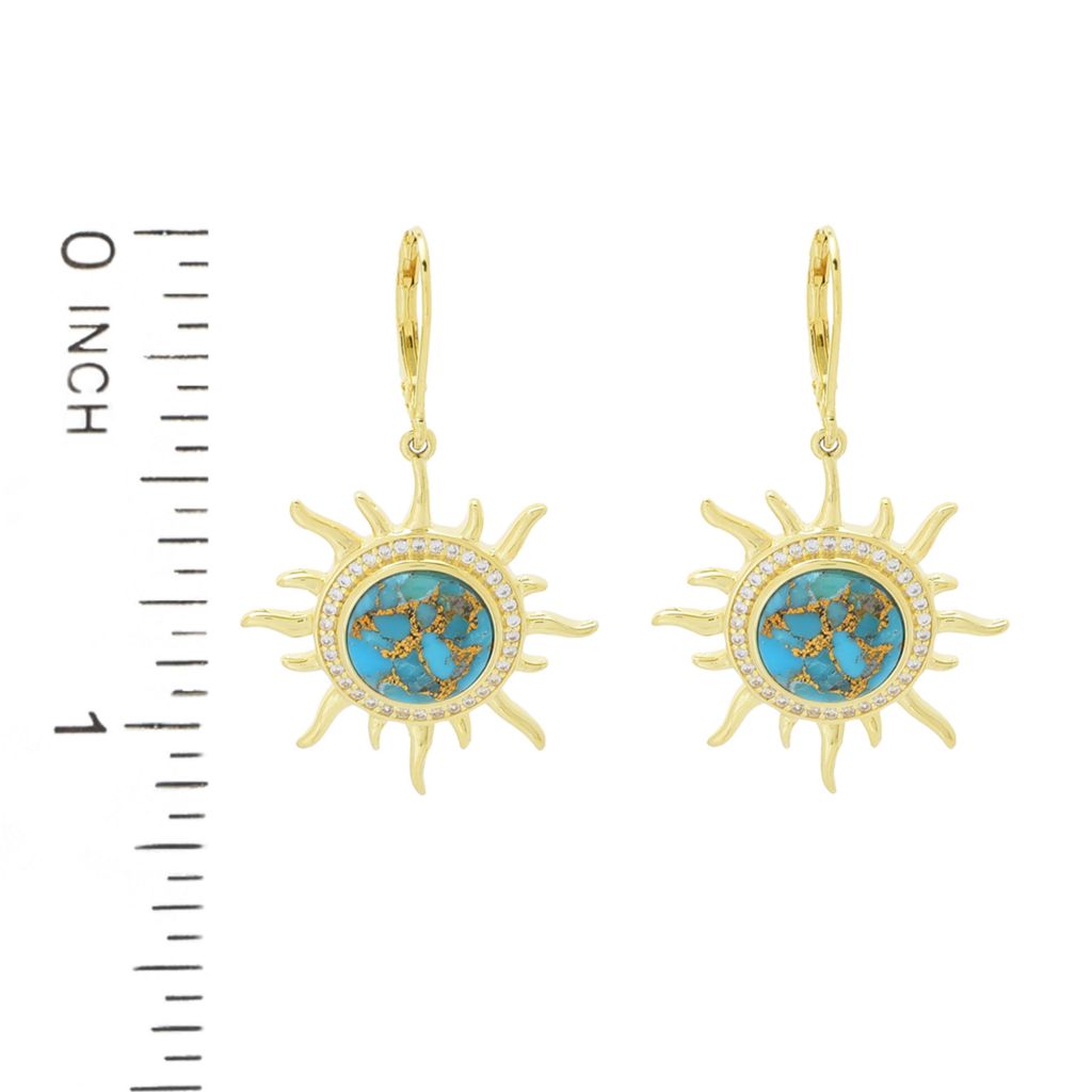 Elemental Gems 10mm Blue Copper Turquoise & Zircon Sun Drop Earrings