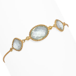 Elemental Gems 18K Gold Plated 9.19ctw Prasiolite 3-Stone Bolo Bracelet