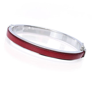 Sorrento Italian Silver Genuine Leather Inset Hinged Bangle Bracelet