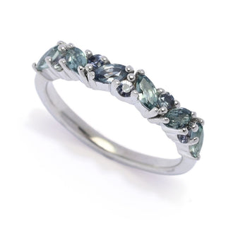Elemental Gems Platinum Plated 1.38ctw Montana Peacock Sapphire Stack Ring