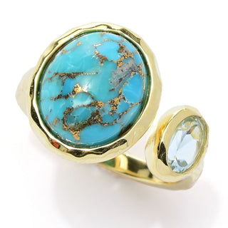 Elemental Gems 18K Gold Plated Choice of Gemstone Hammered Ring