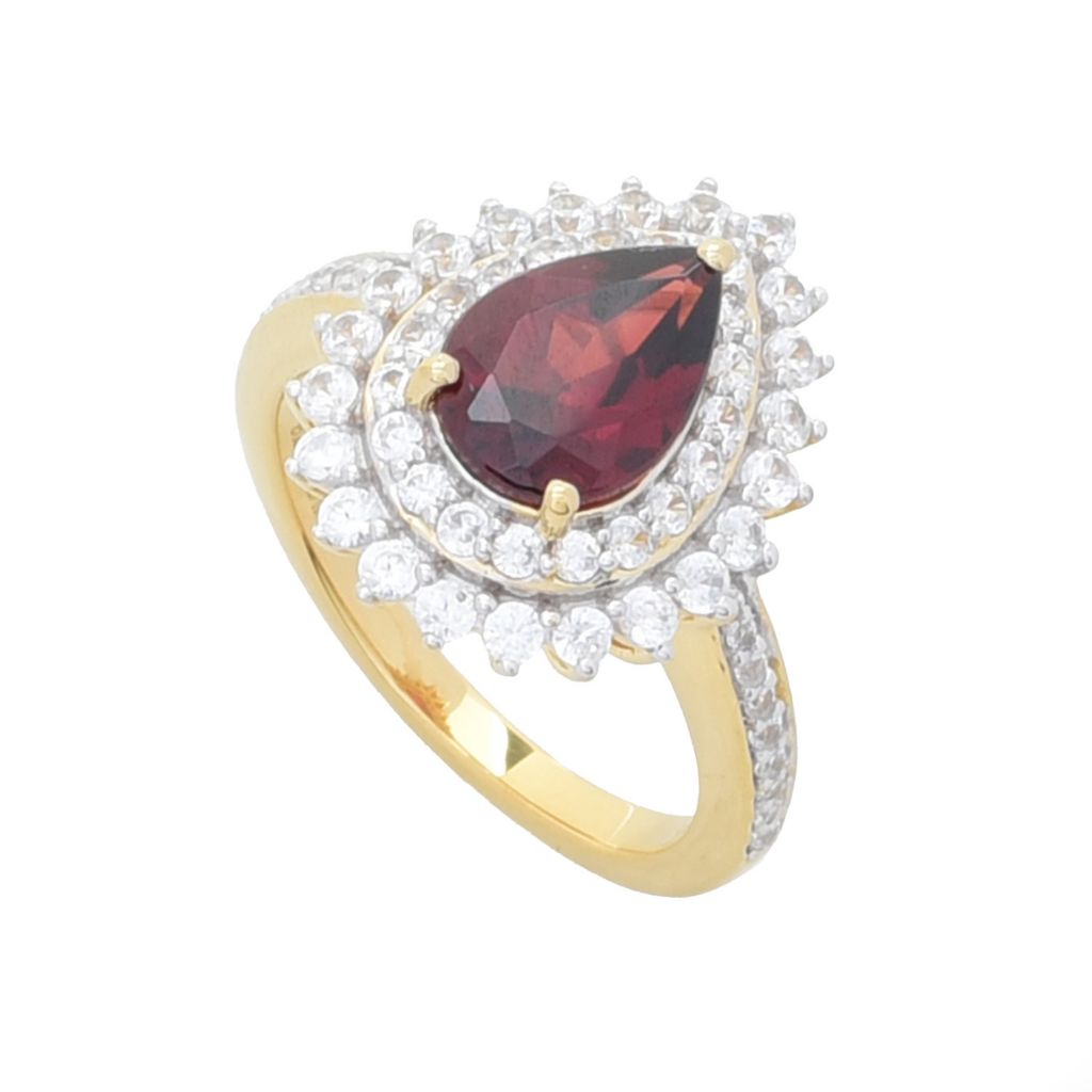 Gem Treasures 18K Vermeil 3.12ctw Mozambique Red Garnet & Zircon Ring