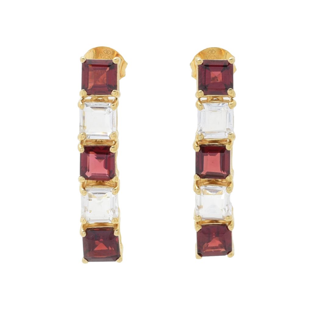 Gem Treasures 18K Vermeil 8.04ctw Garnet & White Topaz Drop Earrings