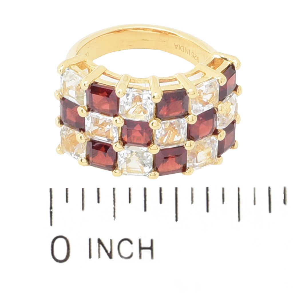 Gem Treasures 18K Vermeil 8.19ctw Garnet & White Topaz Triple Row Ring