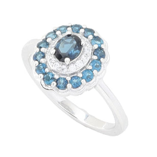 Gem Treasures 1.02ctw Indicolite & White Zircon Double Halo Ring
