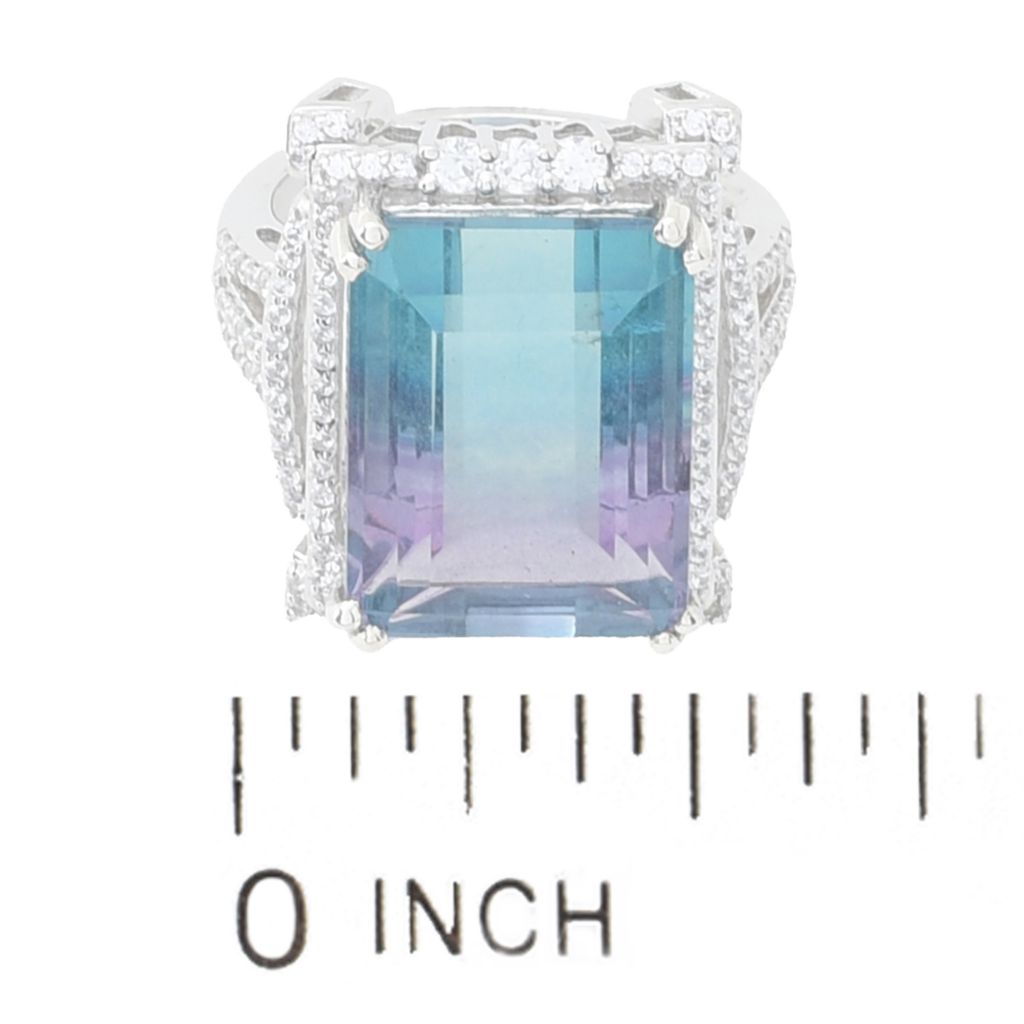 Gem Treasures 14.17ctw Emerald Cut Bicolor Fluorite & Zircon Ring