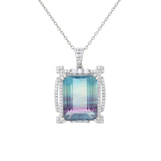 Gem Treasures 14.11ctw Bicolor Fluorite & Zircon Pendant w/ Chain