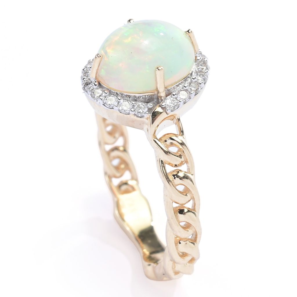 D'Arte 14K Cuban Gold 9x7mm Ethiopian Opal & Diamond Halo Ring