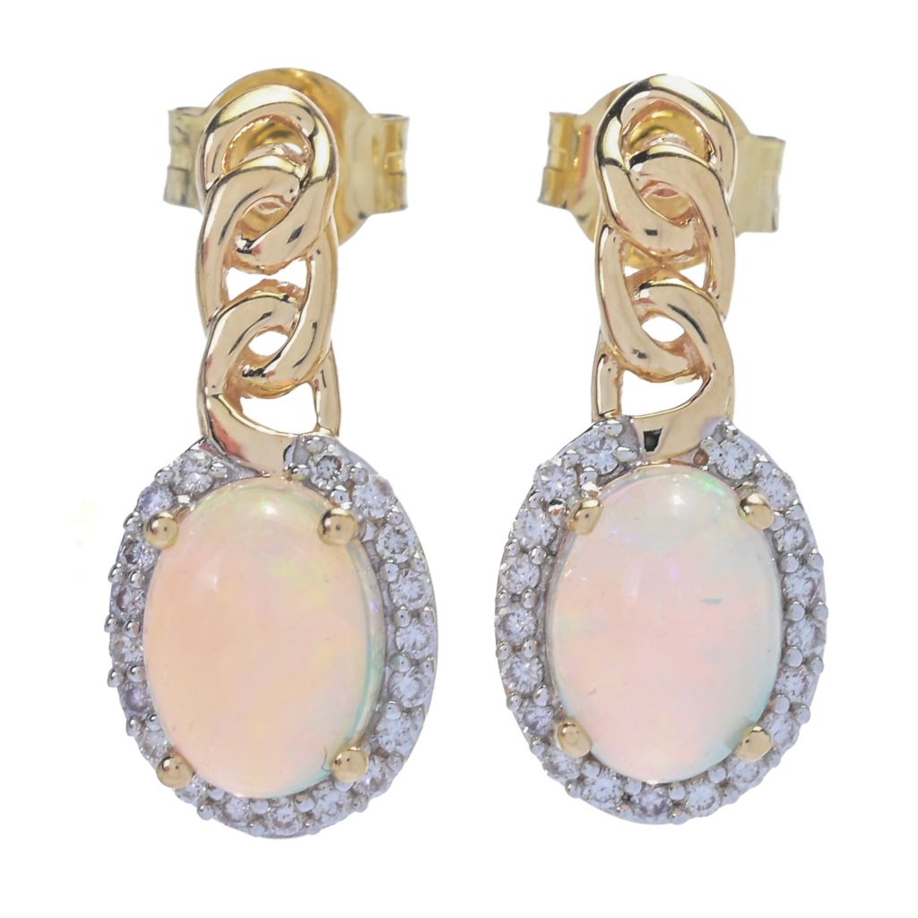 D'Arte 14K Cuban Gold 8x6mm Ethiopian Opal & Diamond Drop Earrings