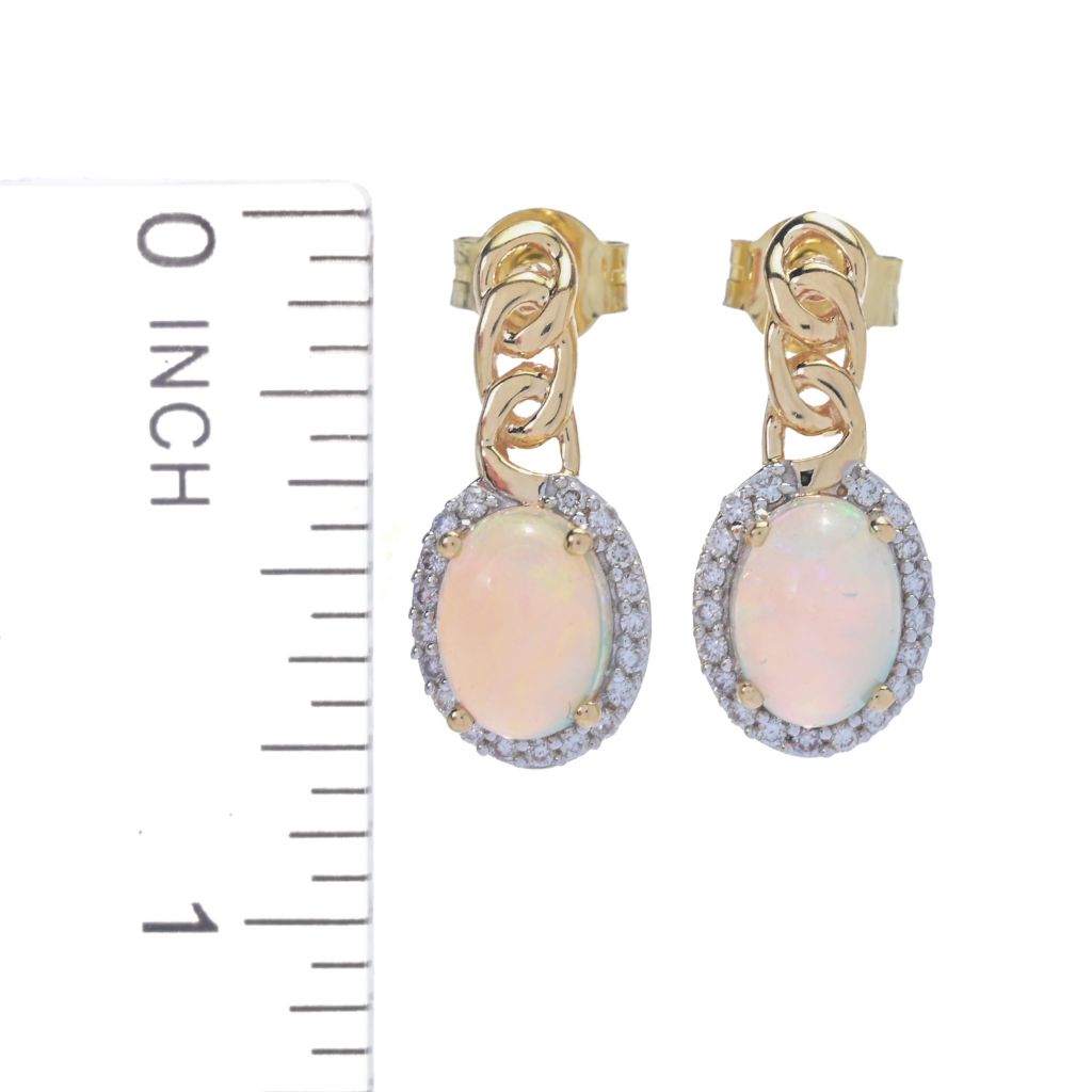 D'Arte 14K Cuban Gold 8x6mm Ethiopian Opal & Diamond Drop Earrings