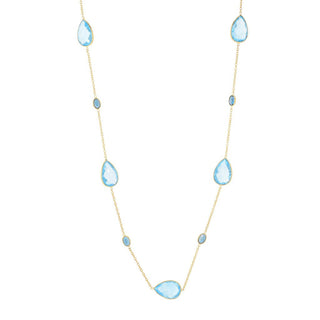 18K Gold Plated 39.10ctw Sky Blue & London Blue Topaz Station Necklace