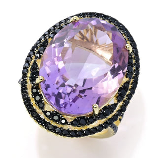 18K Gold Plated Choice of 20x15mm Oval Gemstone & Black Spinel Statement Ring