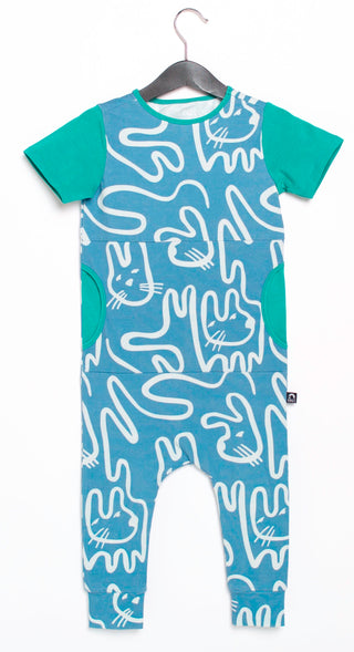 RAGS Apparel Kid's Short Sleeve Peek Pocket Rag Romper Blue Size 12-18M