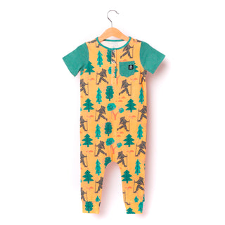 RAGS Apparel Kid's Short Sleeve Henley Pocket Rag Romper Yellow Size 2T