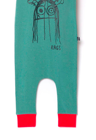 RAGS Apparel Kid's Short Sleeve Hooded Rag Romper Green Size 2T