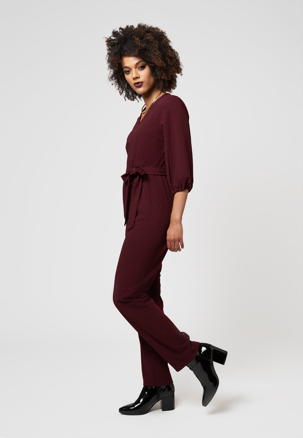 Leota Women's 3/4 Sleeve Sandra Jumpsuit in Maroon Red