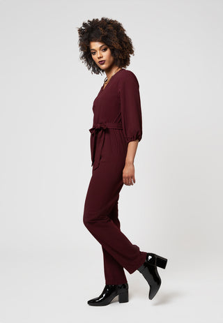 Leota Women's 3/4 Sleeve Sandra Jumpsuit in Maroon Red