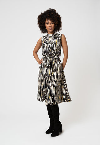 Leota Women's Sleeveless Mindy Dress in Inky Zebra White