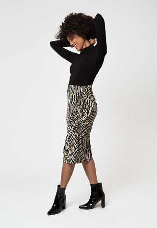 Leota Women's Kathy Ruched Zebra Print Skirt Black