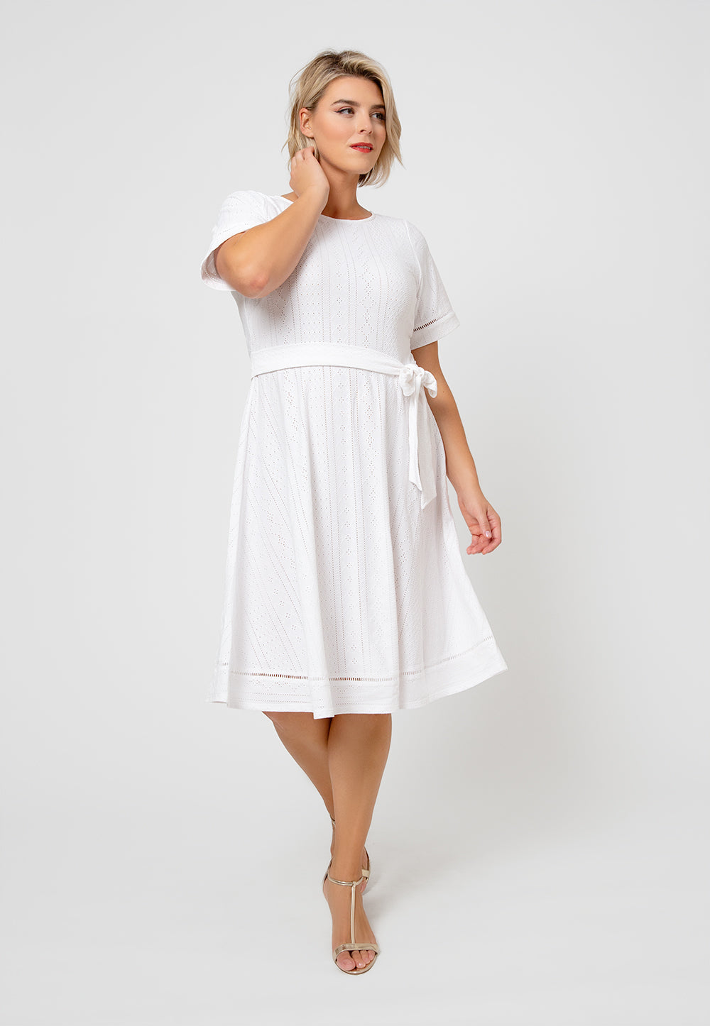 Leota Women's Genesis Eyelet Jersey Dress White Size 1X