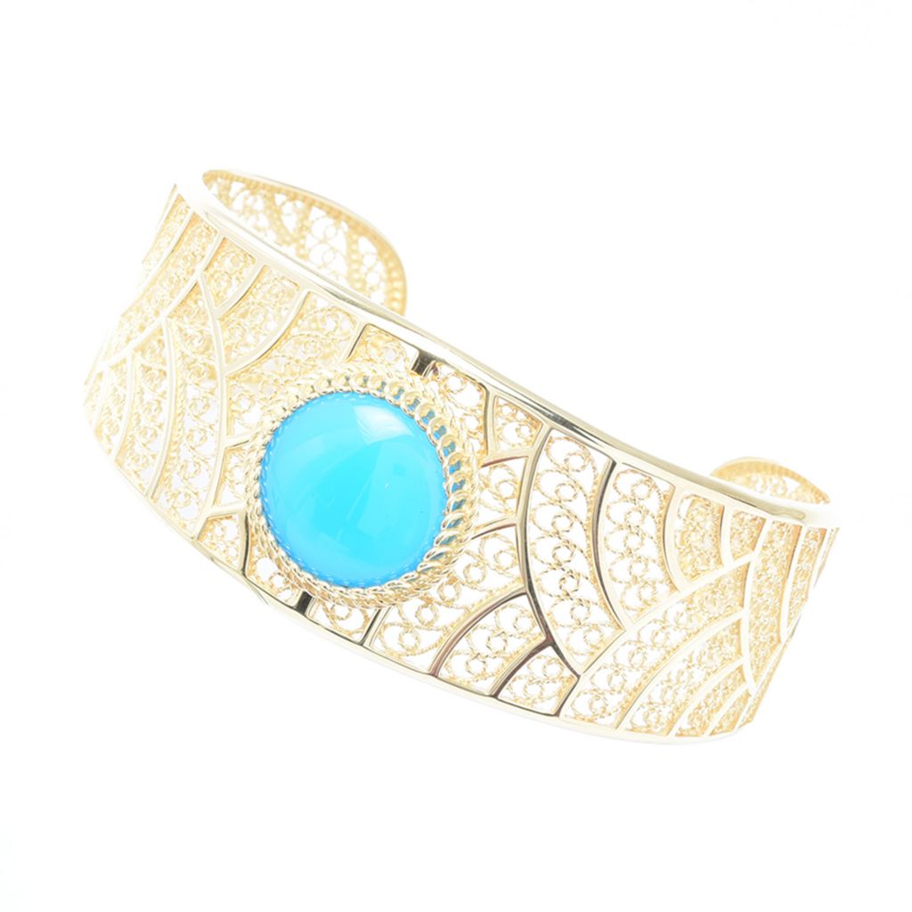 Passport to Turkey Gold Plated Filigree Choice of 18mm Agate Wide Cuff Bracelet