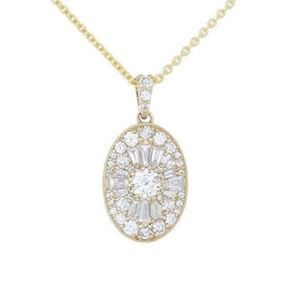 Gems of Distinction 0.87ctw Baguette & Round Diamond Pendant w/ Chain