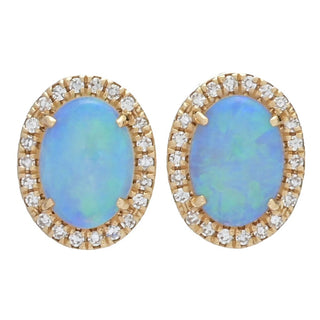 Sabrina Designs 14K Gold Polished 6x4mm Opal & Diamond Stud Earrings