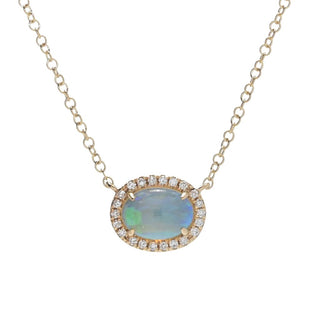 Sabrina Designs 14K Gold 6x4mm Opal & Diamond Pendant w/ 16"+2" Chain