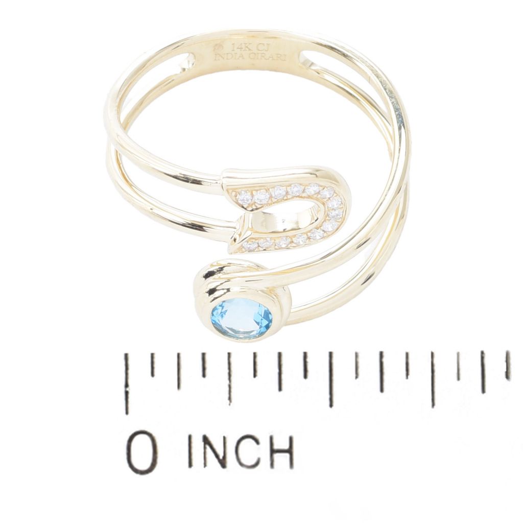 CIRARI 14k Gold 0.38ctw Swiss Blue Topaz & Diamond Safety Pin Wrap Ring