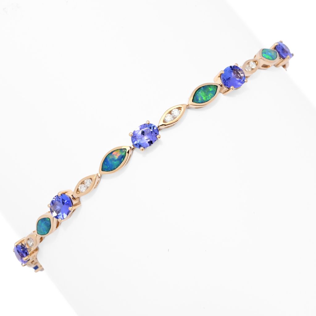 CIRARI 14K Gold 3.83ctw Tanzanite, Diamond & Inlay Opal Bracelet, 7.1 grams