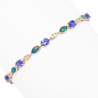 CIRARI 14K Gold 3.83ctw Tanzanite, Diamond & Inlay Opal Bracelet, 7.1 grams